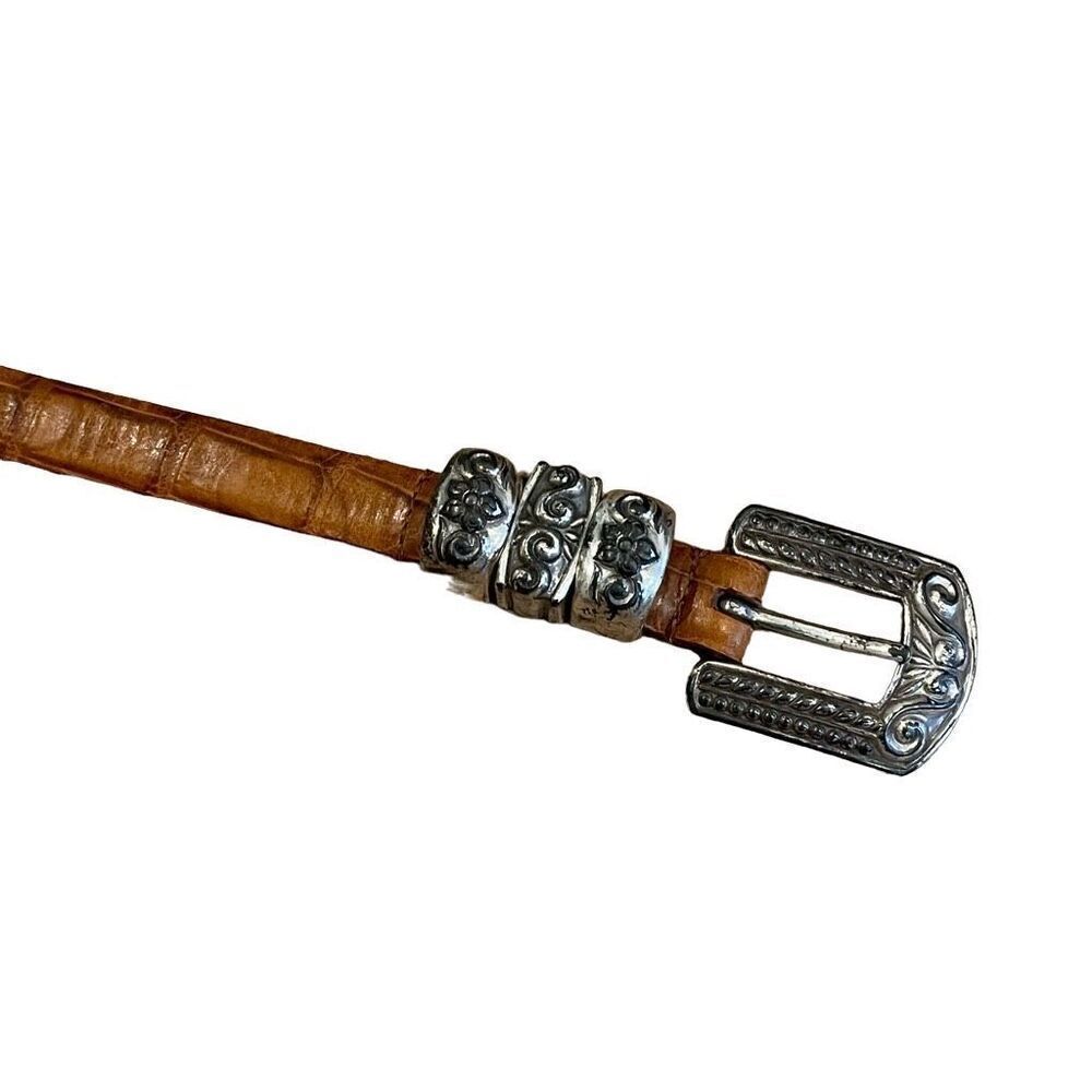 Cognac Brown Croc Embossed Leather Western Belt‎ Silver Engraved Buckle Size MD